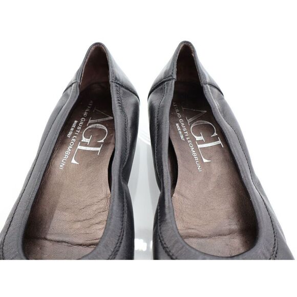 AGL Womens Monika Ballet Flat Size 37 7 Leather Black Cap Toe Dress Shoe Slip On - Picture 10 of 11